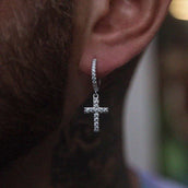GLD Diamond Cross Micro Huggie Hoop Earrings in White Gold