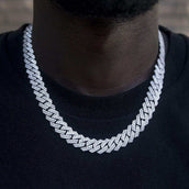 Cadena de eslabones de puntas de diamante en oro blanco - 12 mm