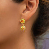 Iced Canary Double Flower Earring in Yellow Gold
