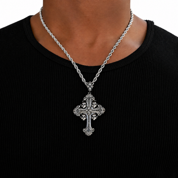 Medieval Cross Black Stones Pendant in Black
