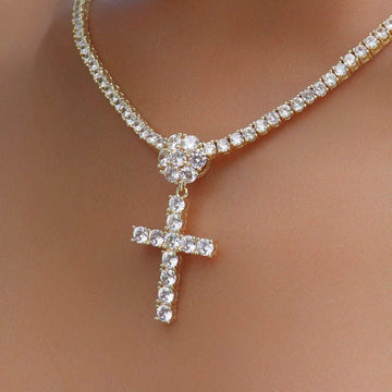 Flower Bail Cross Pendant in Yellow Gold