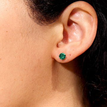 Emerald Round Cut Stud Earring in White Gold - 5mm