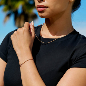 Palm Chain Necklace + Bracelet Bundle in Rose Gold - 2MM
