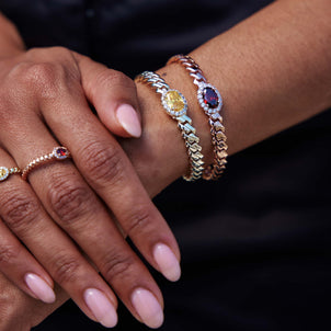 Iced Burgundy Oval Cuff in Rose Gold + Iced Canary Oval Cuff in Yellow Gold Bundle - 3mm