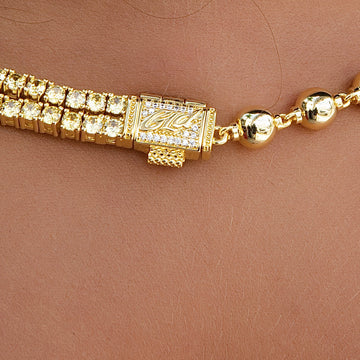 Iced Canary Locked Ball Tennis Chain Necklace in Yellow Gold - 6mm