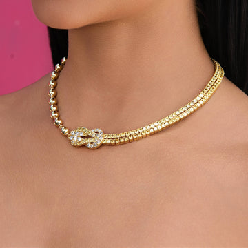 Iced Canary Locked Ball Tennis Chain Necklace in Yellow Gold - 6mm