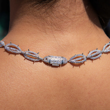 Iced Crown of Thorns Necklace + Bracelet Bundle in White Gold