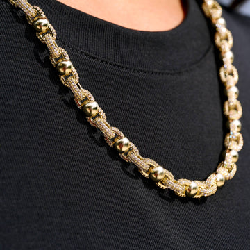 Collar de cadena de bolas liso helado en oro amarillo - 6mm
