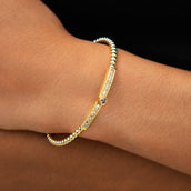 Iced Heart Purple Bar Beaded Cuff Bracelet in Yellow Gold