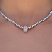 Iced Rock Pink Wheel Pendant in White Gold