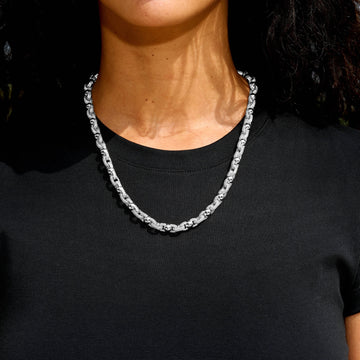 Iced Plain Ball Chain Necklace in White Gold - 6mm