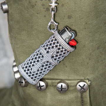 Question Mark Pendant + 6mm Rope Chain + Iced Lighter Case in White Gold Bundle
