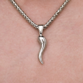 Italian Horn Pendant + 4MM Palm Necklace Bundle in White Gold