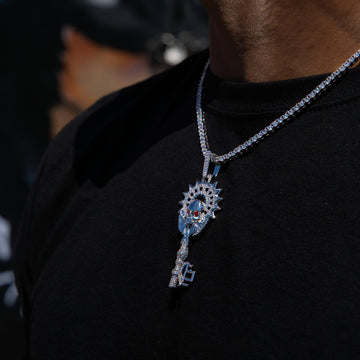 Large Iced Skull Key Pendant in White Gold