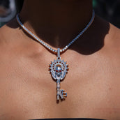 Large Iced Skull Key Pendant in White Gold