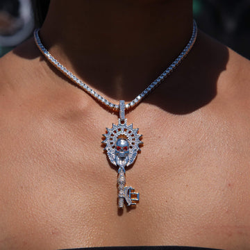 Large Iced Skull Key Pendant in White Gold