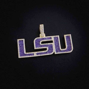 LSU Official NCAA Logo Pendant + 3mm Diamond Tennis Necklace in Yellow Gold Bundle