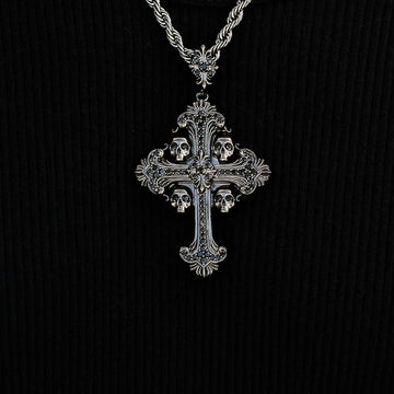 Medieval Cross Black Stones Pendant in Black