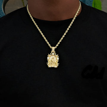 Iced Medieval Madonna and Child Pendant in Yellow Gold