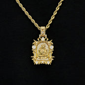 Iced Medieval Madonna and Child Pendant in Yellow Gold