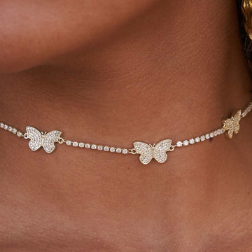 Collar Micro Mariposa + Tobillera Paquete - Oro Amarillo
