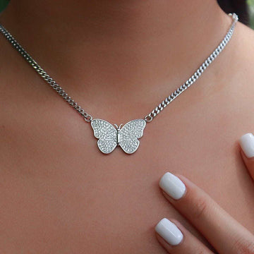 Micro Butterfly Necklace in White Gold