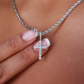 Micro Diamond Cross Pendant + 2MM Rope Necklace Bundle in White Gold