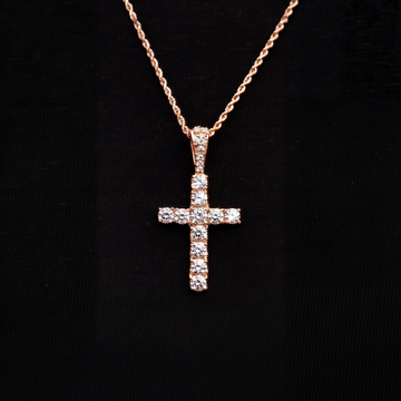 Micro Diamond Cross Pendant + 2MM Rope Chain Bundle in Rose Gold