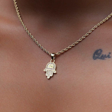 Colgante Micro Hamsa Oro Sólido-Diamantes VS