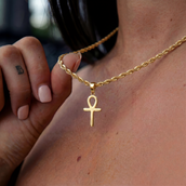 Micro Simple Ankh Cross Pendant + 2MM Rope Necklace Bundle in Yellow Gold