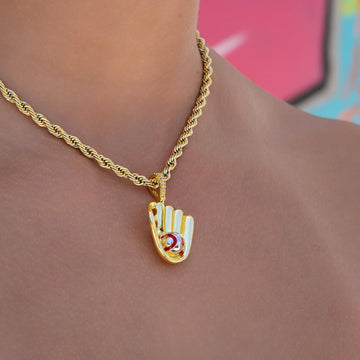 Micro Simple Baseball Glove Pendant in Yellow Gold