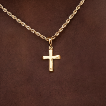 Micro Simple Cross Pendant + 2MM Rope Chain Bundle in Yellow Gold