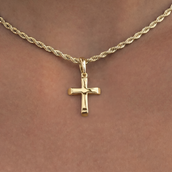 Micro Simple Cross Pendant + 2MM Rope Necklace Bundle in Yellow Gold