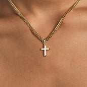 Micro Simple Cross Pendant in Yellow Gold