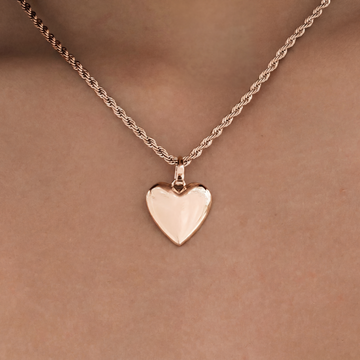 Micro Simple Heart Pendant + 2MM Rope Necklace Bundle in Rose Gold