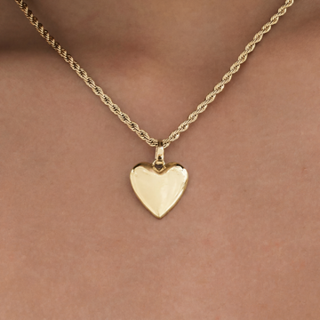 Micro Simple Heart Pendant + 2MM Rope Necklace Bundle in Yellow Gold