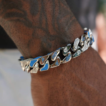 Pulsera cubana sigilosa MLB oficial de los LA Dodgers en oro blanco