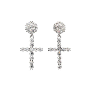 Men's Moissanite Diamond Studded Cross Earring in White Gold Vermeil