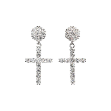 Moissanite Diamond Studded Cross Earring in Sterling Silver