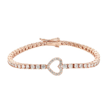 Pulsera de tenis para mujer de moissanita con corazón en vermeil de oro rosa - 3 mm