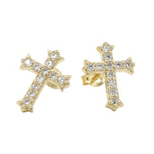 Men's Moissanite Micro Cross Stud Earring in Yellow Gold Vermeil