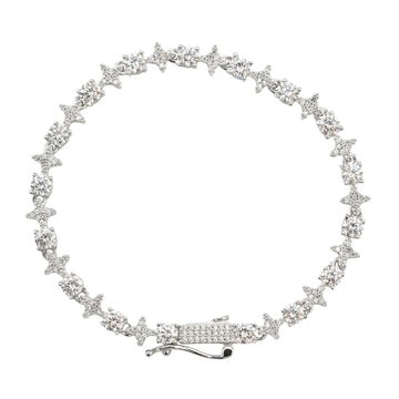Pulsera de tenis de moissanita con piedra redonda y estrella para hombre en vermeil de oro blanco - 6 mm