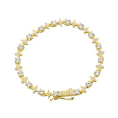Pulsera de tenis para hombre de moissanita redonda con estrella en vermeil de oro amarillo - 6 mm