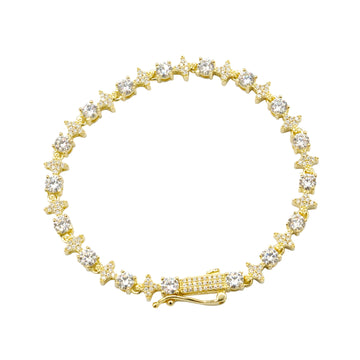 Pulsera de tenis para hombre de moissanita redonda con estrella en vermeil de oro amarillo - 6 mm