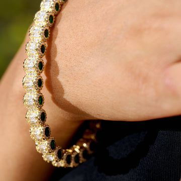 Emerald Iced Multi Dimensional Bangle Bracelet in Yellow Gold