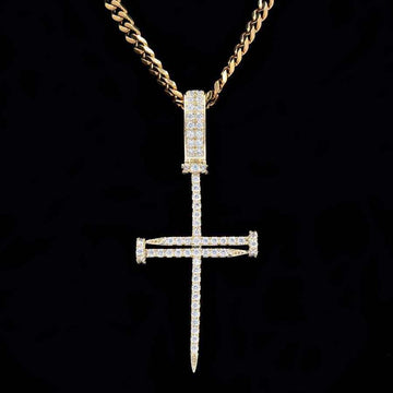 Iced Nail Cross in Yellow Gold