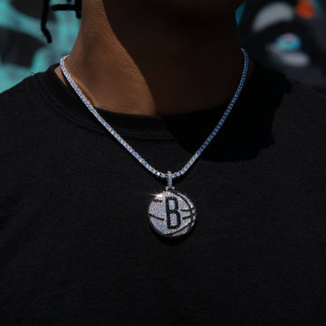 Brooklyn Nets Official NBA Primary Logo Pendant in White Gold