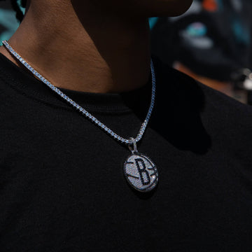Brooklyn Nets Official NBA Primary Logo Pendant in White Gold