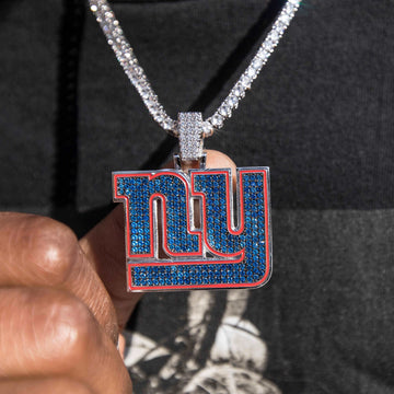 New York Giants Official NFL Pendant + 3mm Diamond Tennis Necklace in White Gold Bundle