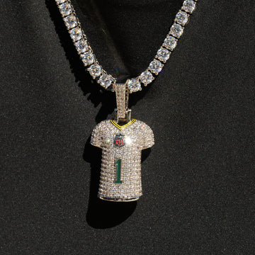 Green Bay Packers Micah Parsons Official NFL White Jersey #1 Pendant in White Gold